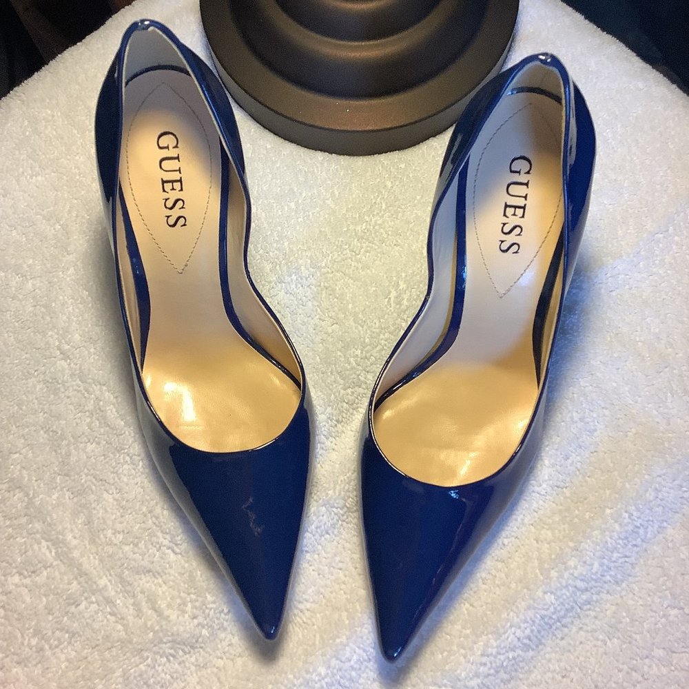 Patent Blue Guess Heels, Size 6.5
